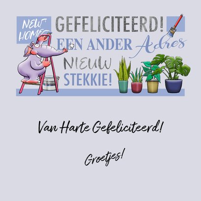 Leuke Felicitatiekaart met planten en grappige olifantjes 3