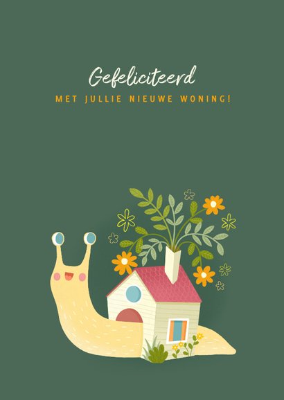 Leuke felicitatiekaart nieuwe woning slak met huisje 2