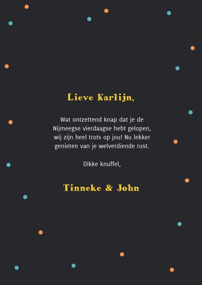 Leuke felicitatiekaart vierdaagse met kruisje en naam 3