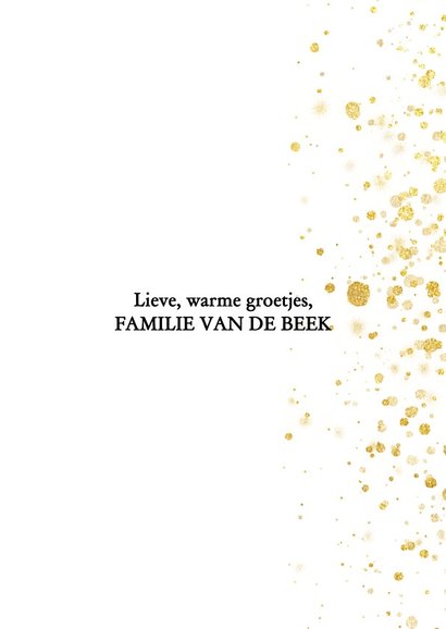 Leuke foto kerstkaart met gouden spetters en typografie 3