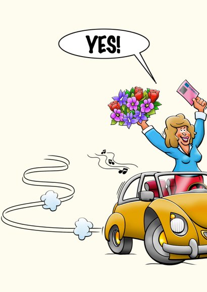 Leuke geslaagd kaart voor vrouw, auto rijbewijs en bloemen 3