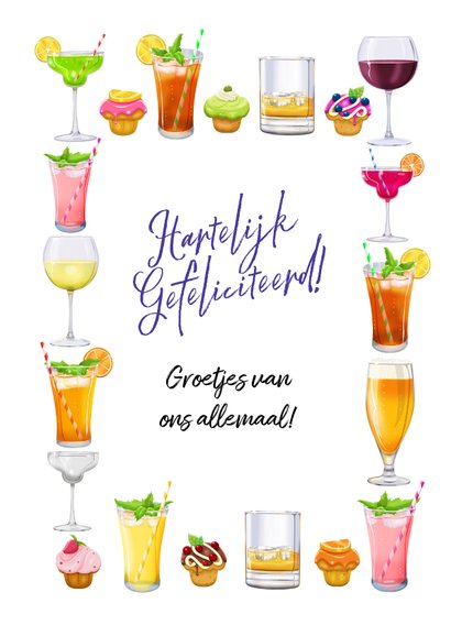 Leuke kaart met glazen, drankjes, bier, wijn en limonade 3