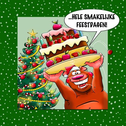 Leuke kerstkaart beer en een enorme taart 2