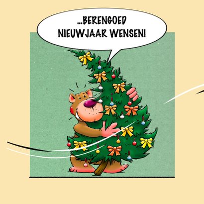 Leuke kerstkaart met beer in 4 groene vlakken 2