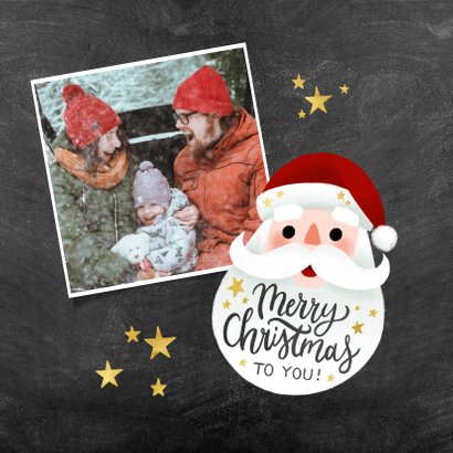 Leuke kerstkaart met kerstman, Merry Christmas en sterren 2