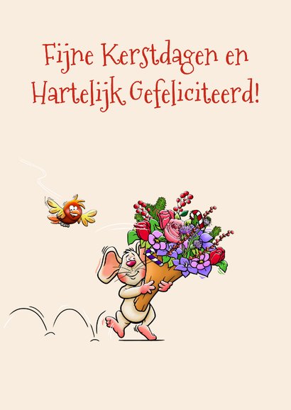 Leuke kerstkaart met muis en bos bloemen 2