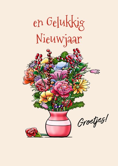 Leuke kerstkaart met muis en bos bloemen 3
