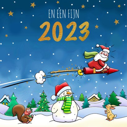 Leuke kerstkaart met vliegende arrenslee en kerstman 3