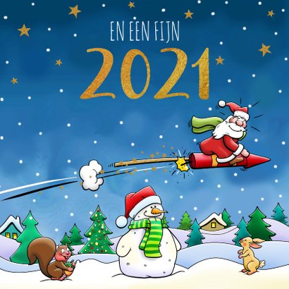 Leuke kerstkaart met vliegende arrenslee en kerstman 3