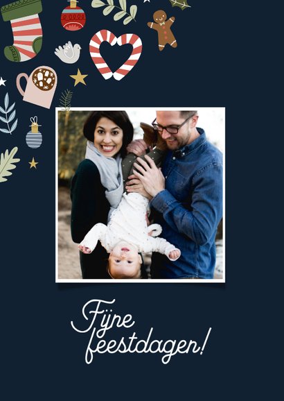 Leuke kerstkaart met vrolijke illustraties en typografie 2