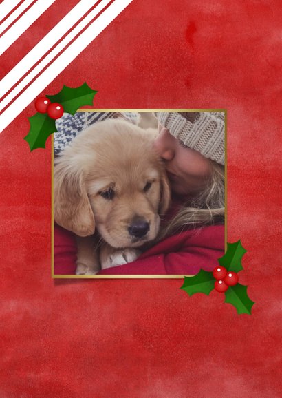 Leuke kerstkaart met zuurstok kader, grote foto & kersthulst 2