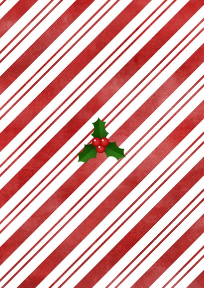 Leuke kerstkaart met zuurstok kader, grote foto & kersthulst Achterkant