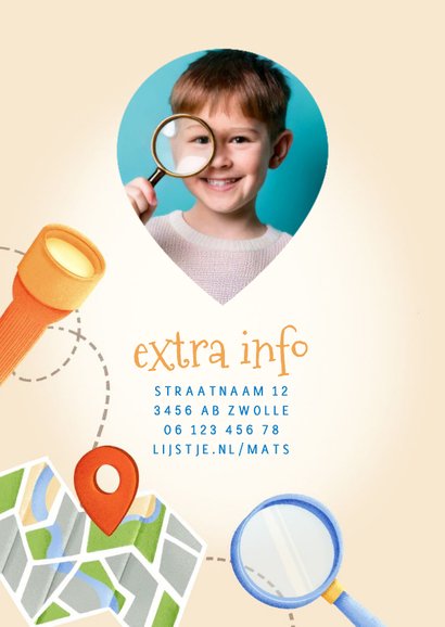 Leuke kinderfeestje kaart speurtocht feestje met foto 2