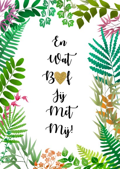 Leuke liefde kaart met blaadjes en hartje in tekst 2