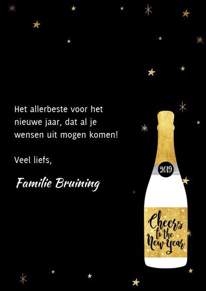 Leuke nieuwjaarskaart met champagnefles en foto's 3