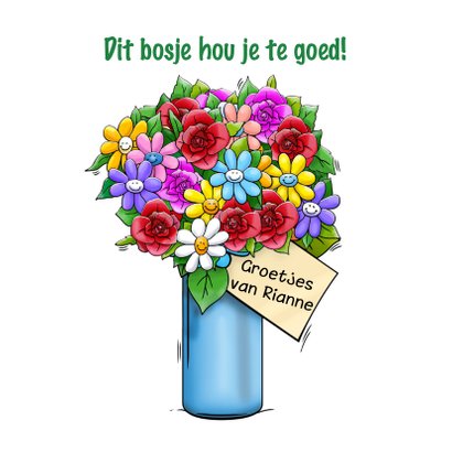 Leuke olifant met grote bos bloemen om het goed te maken 3
