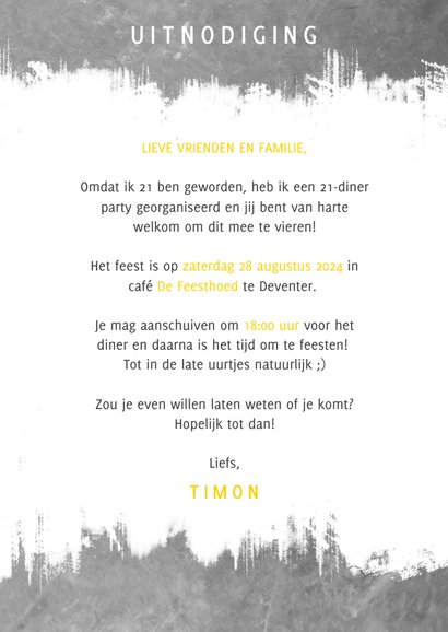 Leuke uitnodiging 21 diner met beton, verf en typografie 3
