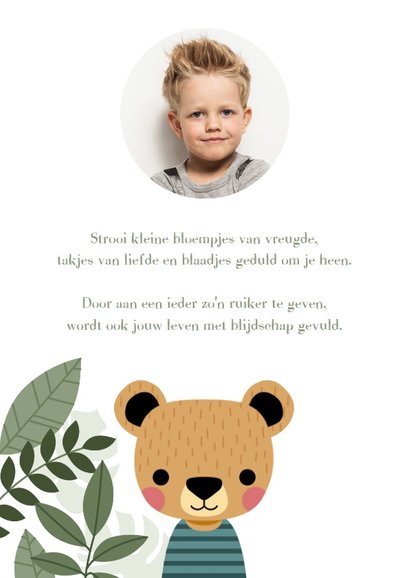 Leuke uitnodiging eerste communie met beer en plantjes 2
