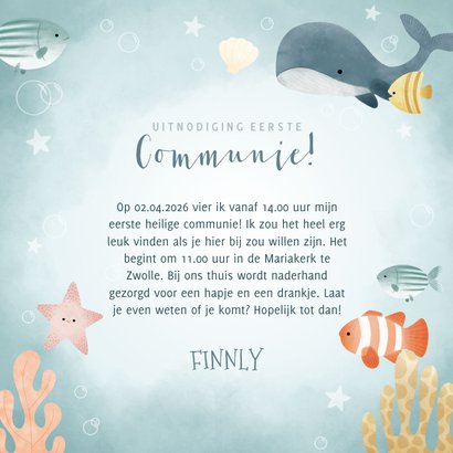 Leuke uitnodiging eerste communie met zeethema vissen 3