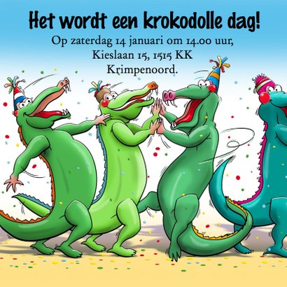 Leuke uitnodiging kinderfeest krokodolle dag met eigen foto 2