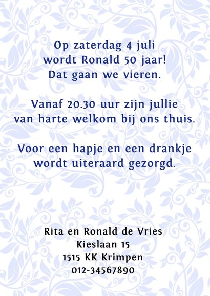 Leuke uitnodiging met bloemen en kaartje en tekstvoorstel 3