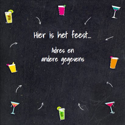 Leuke uitnodiging PARTY TIME op zwart krijtbord 3