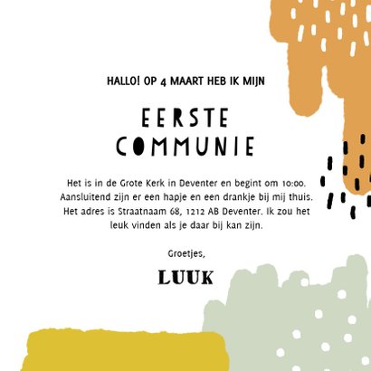 Leuke uitnodiging voor eerste communie met verfstreken 3