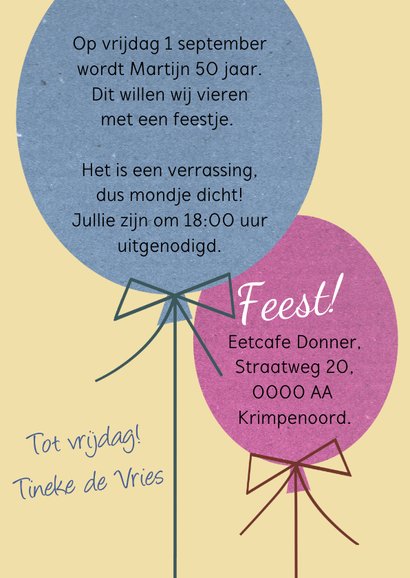 Leuke uitnodiging voor verjaardag met 2 ballonnen 3