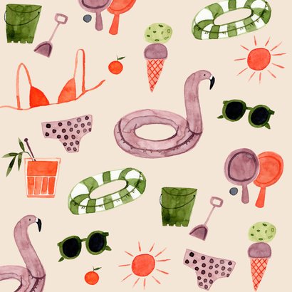 Leuke vakantiekaart met zomerse illustraties 2