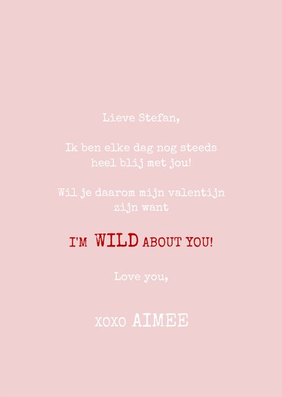 Leuke valentijnskaart met panter I'm wild about you & naam 3