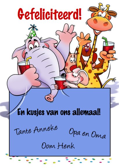 Leuke verjaardagkaart met grappige dieren voor een kind 3