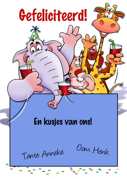Leuke verjaardagkaart met grappige dieren voor een kind 3