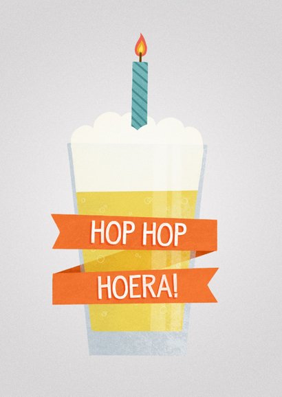 Leuke verjaardagskaart 'Hop Hop Hoera!' bierglas met kaarsje 2
