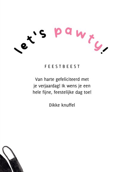 Leuke verjaardagskaart Let's Pawty roze kat confetti 3