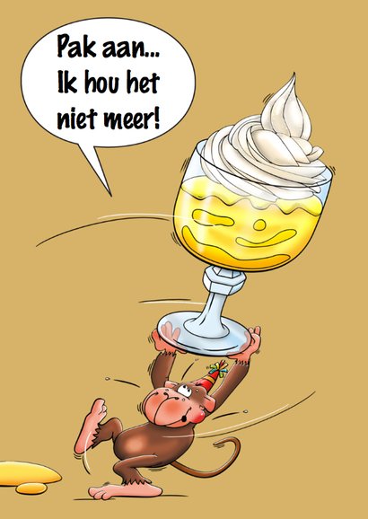 Leuke verjaardagskaart met aapje en advocaatje met slagroom 3
