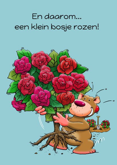 Leuke verjaardagskaart met beer en rozen voor man 3