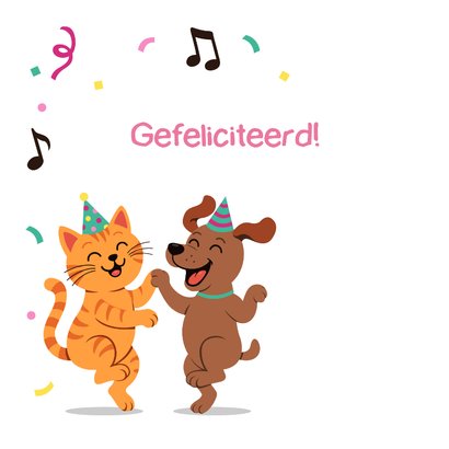 Leuke verjaardagskaart met dansende poes en hond 2