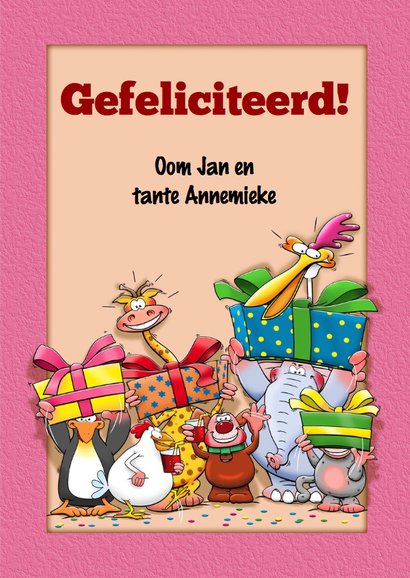 Leuke verjaardagskaart met dieren en rode aanpasbare cijfers 3