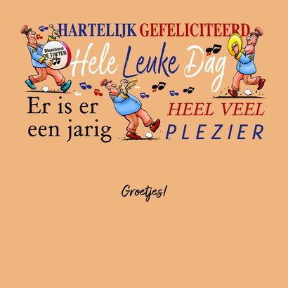 Leuke verjaardagskaart met drumband tussen teksten 3