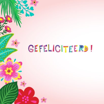 Leuke verjaardagskaart met flamingo, bloemen en planten 2