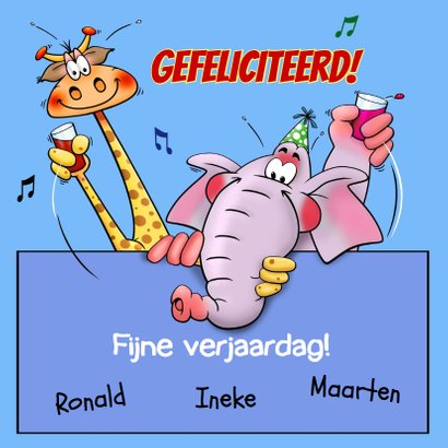 Leuke verjaardagskaart met giraf en olifant met cola 3