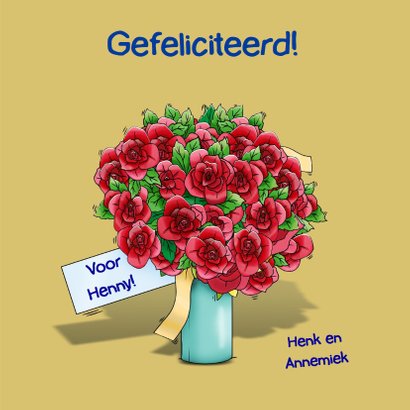 Leuke verjaardagskaart met grappig feestvarken en rozen 3