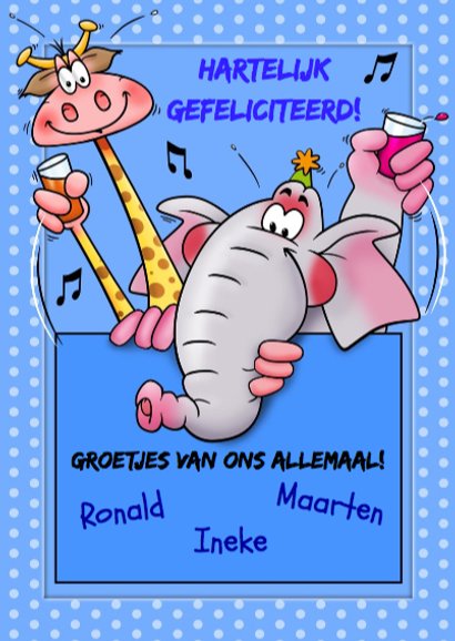Leuke verjaardagskaart met grappige giraf en olifant 3