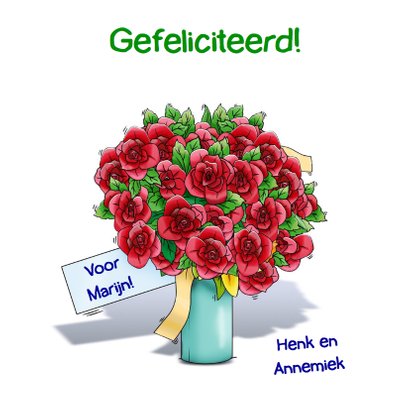 Leuke verjaardagskaart met grappige loei-koe en rozen 3