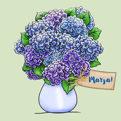 Leuke verjaardagskaart met Hortensia-struik en beertje 3