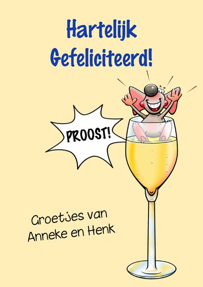 Leuke verjaardagskaart met muizen en fles champagne 3