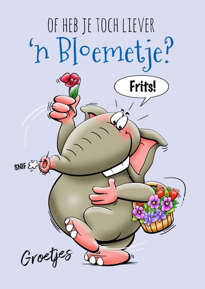 Leuke verjaardagskaart met olifant biertje en bloemen 3