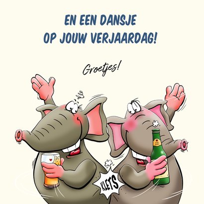 Leuke verjaardagskaart met olifant en bier, ze proosten 3