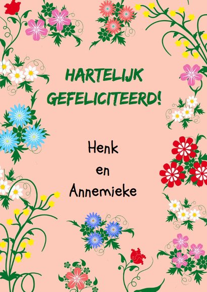 Leuke verjaardagskaart met wimpel en bloemen 3