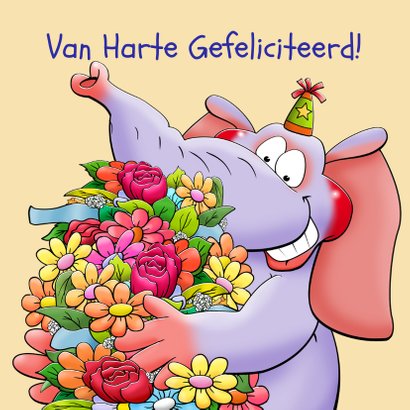 Leuke verjaardagskaart olifant in brief met bloemen 3